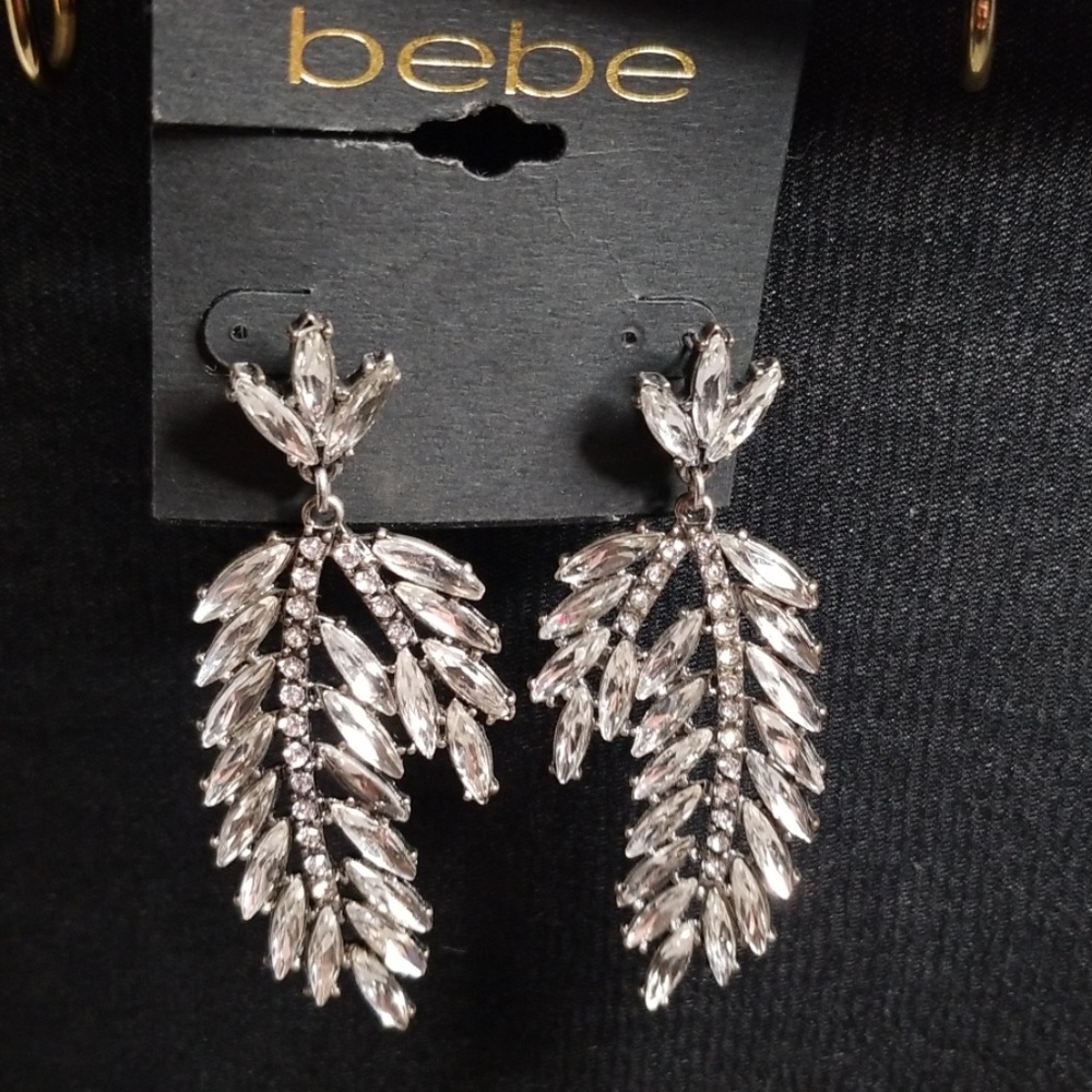 Bebe silver sparkle crystal dangle earrings